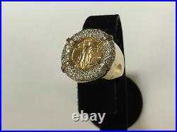925 Sterling Silver 2Ct Round Cut Diamond US LIBERTY COIN Ring Yellow Gold Over