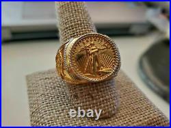 925 Sterling Silver Beauty Charm Men's Coin Band Ring 14K Yellow Gold Finish