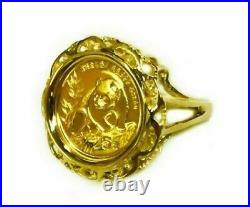 925 Sterling Silver CHINESE PANDA BEAR COIN CHARM RING In Yellow Gold Finish