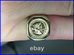 925 Sterling Silver COIN RING With MEXICAN DOS PESOS Coin Yellow Gold Finish