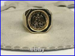925 Sterling Silver COIN RING With MEXICAN DOS PESOS Coin Yellow Gold Finish