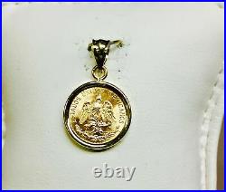 925 Sterling Silver MEXICAN DOS PESOS Coin Beauty Charm Pendant Yellow Gold Over