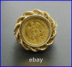 925 Sterling Silver MEXICAN DOS PESOS Coin Men's Ring Yellow Gold Finish