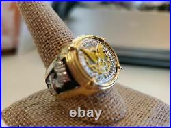 925 Sterling Silver Men's American Eagle Coin Charm Ring Yellow Gold Finish