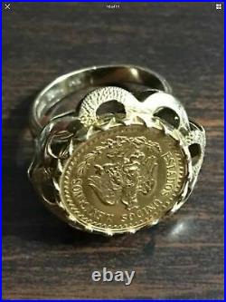 925 Sterling Silver Mexican Coin Ring Beauty Charm Ring Yellow Gold Finish
