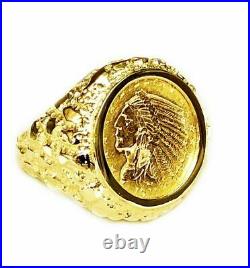 925 Sterling Silver Without Stone Beauty Charm Men's COIN RING Yellow Gold Over