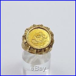 999 1/20 Oz Gold Panda Coin 1988 5 Yuan Set in 14K Gold Ring Sz 7 NEW