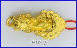 999% 24K Yellow Gold Pendant 3D Coin Link Lucky Pixiu 12.40GM (Hollow)1599$