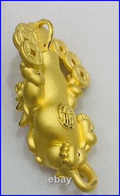 999% 24K Yellow Gold Pendant 3D Coin Link Lucky Pixiu 12.40GM (Hollow)1599$