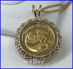 999 Fine Gold 24K 5 Yuan PANDA COIN 14K GOLD Bezel Pendant & Necklace Chain