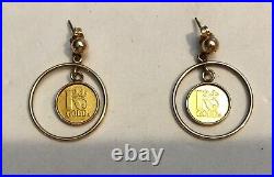 999 Fine Gold Paris France 1 Gram Coin/ 14k Yellow Gold Dangle Earrings