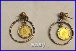 999 Fine Gold Paris France 1 Gram Coin/ 14k Yellow Gold Dangle Earrings