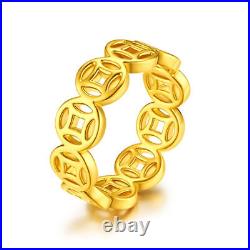 999 Pure 24K Yellow Gold Ring For Women Lucky Coin Band Ring US Size 8