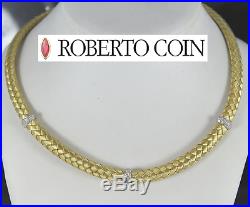 $9,500 Roberto Coin 18K Yellow Gold Pave Diamond 10mm Woven Silk Choker Necklace