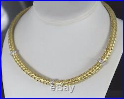 $9,500 Roberto Coin 18K Yellow Gold Pave Diamond 10mm Woven Silk Choker Necklace