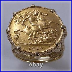 9ct Gold Coin Ring with George V 1915 Half Sovereign