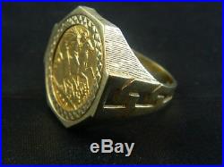 9ct Gold Half Soveriegn Hexagon Ring / 22ct 1982 Coin / Size T / Keeper, Buckle