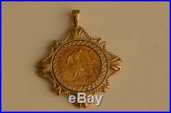 9ct Yellow Gold Mount With 22ct George V Half Sovereign 1914 Coin Pendant UK