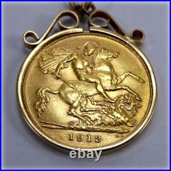 9ct gold Genuine 1912 Half-Sovereign Coin Pendant