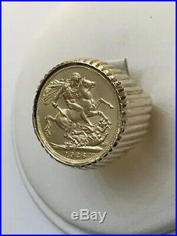 9k Mens Coin Ring with 22k Authentic Coin 1926 Sovereign Georgivs V 1970 Mount