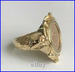 9k solid gold & 1945 22k Dos Pesos coin ring 8.34g size K 1/4 5 1/4