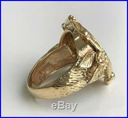 9k solid gold & 1945 22k Dos Pesos coin ring 8.34g size K 1/4 5 1/4