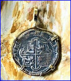 ATOCHA Coin Pendant 14k Gold Frame with 8 Reale Silver Treasure Shipwreck Jewelry