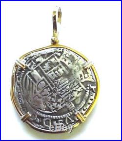 ATOCHA Coin Pendant 14k Gold Frame with 8 Reale Silver Treasure Shipwreck Jewelry