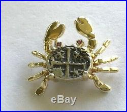 ATOCHA Coin Pendant Crab 14K Yellow Gold Ruby Pirate Sunken Treasure Jewelry