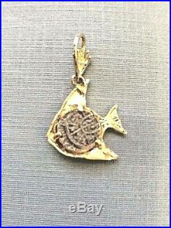 ATOCHA Coin Pendant Fish with coin 14k Frame Sunken Treasure Shipwreck Jewelry