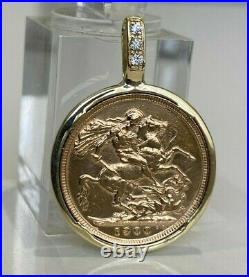 A 22k gold 1900 full Sovereign Coin with Diamond in 9ct gold mount Pendant 12.15g