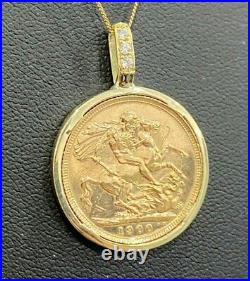 A 22k gold 1900 full Sovereign Coin with Diamond in 9ct gold mount Pendant 12.15g