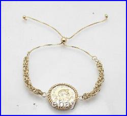 Adjustable Roman Emperor Coin Byzantine Bracelet Real 14K Yellow Gold