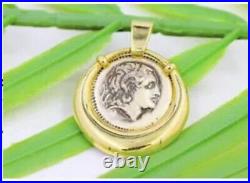 Alexander The Great Silver Coin And 14K Yellow Gold Pendant