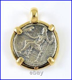 Alexander The Great Silver Tetradrachm Coin in 14K Gold Round Pendant 24 GRAMS