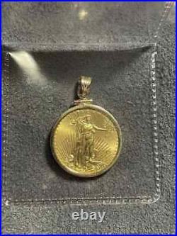 American Eagle Coin Liberty Gold Pendant With Free Chain 14k Yellow Gold Plated