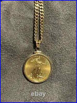 American Eagle Coin Liberty Gold Pendant With Free Chain 14k Yellow Gold Plated