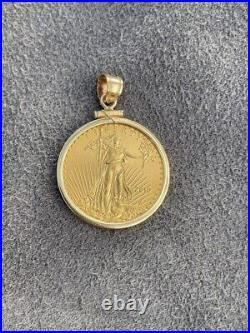 American Eagle Coin Liberty Pendant 14k Yellow Gold Plated Silver Free Chain