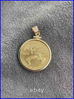 American Eagle Coin Liberty Pendant 14k Yellow Gold Plated Silver Free Chain