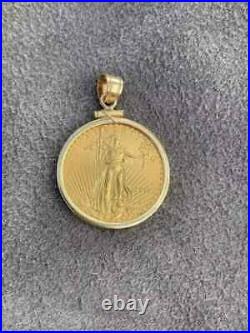 American Eagle Coin Liberty Pendant 14k Yellow Gold Plated Silver Free Chain