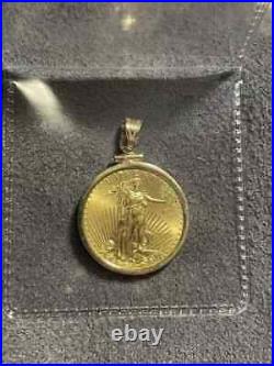 American Eagle Coin Liberty Pendant 14k Yellow Gold Plated Silver Free Chain