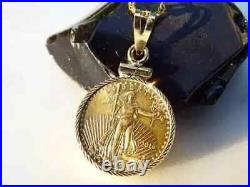 American Eagle Coin Liberty Pendant 18 Free Chain 14k Yellow Gold Plated Silver