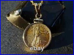 American Eagle Coin Liberty Pendant 18 Free Chain 14k Yellow Gold Plated Silver