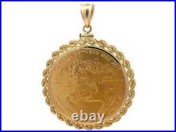 American Eagle Coin Shape Bezel Set Fancy Women's Pendant 14k Yellow Gold Plated