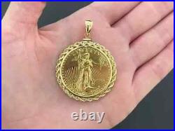 American Eagle Coin Shape Bezel Set Fancy Women's Pendant 14k Yellow Gold Plated