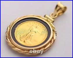 American Eagle Coin Shape Bezel Set Onyx Plate Pendant 14k Yellow Gold Finish