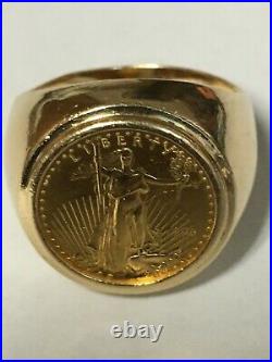 American Gold Eagle 5 Dollar Gold Coin 14kt Yellow Gold Men's Ring