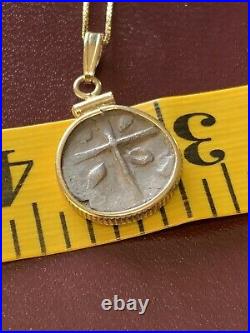 Ancient Coin Pendant. Celt Volcae Tectosage. 14k Yellow Gold With 10k Chain 18