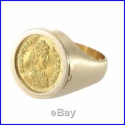 Ancient Roman Coin Ring Mens Gold Locket Antique West Empire AD 395-425 Solidus