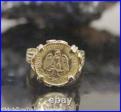 Antique 14k Yellow Gold 1945 Dos Pesos Estados Unidos Mexicanos Coin Ring